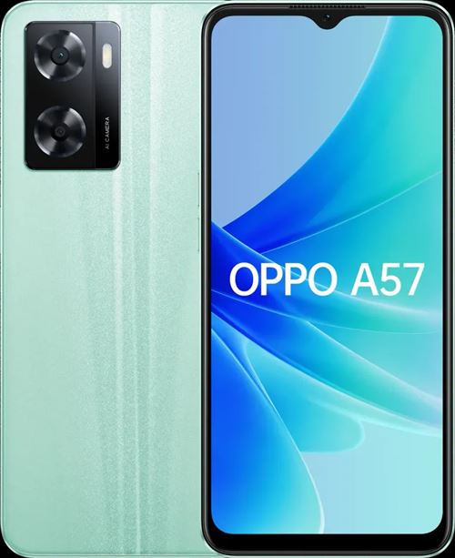 OPPO A57 - 4G smartphone - double SIM - RAM 4 Go / Mémoire interne 64 Go - microSD slot - 6.56"" - 1612 x 720 pixels (60 Hz) - 2x caméras arrière 13 MP, 2 MP - front camera 8 MP - vert luisant État correct - Oppo reconditionné disponible sur Fnac