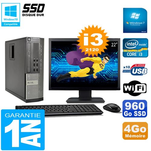 Pc dell 990 sff core i3-2120 ram 4go disque 960go ssd graveur wifi w7 ecran 22' État correct - Dell reconditionné disponible sur Fnac