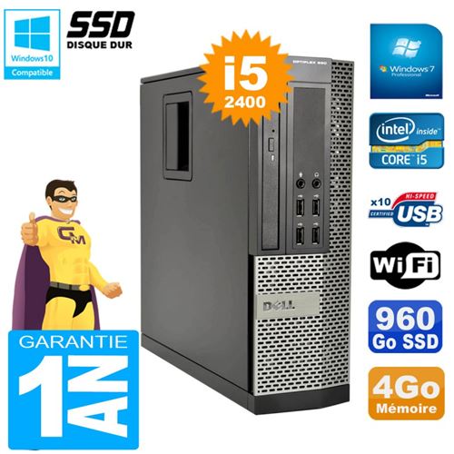 Pc dell 990 sff core i5-2400 ram 4go disque 960go ssd graveur dvd wifi w7 État correct - Dell reconditionné disponible sur Fnac