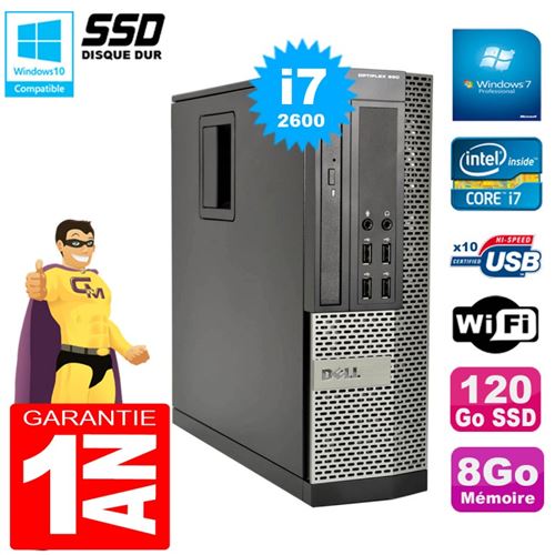 Pc dell 990 sff core i7-2600 ram 8go disque 120go ssd graveur wifi w7 État correct - Dell reconditionné disponible sur Fnac