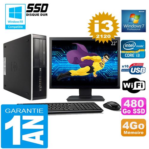Pc hp compaq 8300 sff core i3-2120 ram 4go disque 480 go ssd wifi w7 ecran 22' État correct - Hewlett-Packard reconditionné disponible sur Fnac