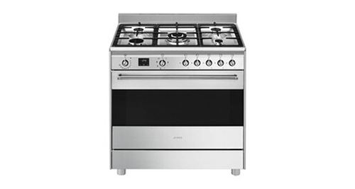 Acheter Centre de cuisson 90 cm, 5 bruleurs gaz dont 1 ultra-rapide surpuissant 4 kW, four multifonction (9 dont double chaleur tournante), nettoyage catalyse, moufle geant 115 litres nets, eclairage 2 halogenes, classe A, compartiment de rangement abattant État correct - 914,99 € Centre de cuisson 90 cm, 5 bruleurs gaz dont 1 ultra-rapide surpuissant 4 kW, four multifonction (9 dont double chaleur tournante), nettoyage catalyse, moufle geant 115 litres nets, eclairage 2 halogenes, classe A, compartiment de rangement abattant État correct - Smeg reconditionné disponible sur Fnac