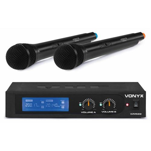 Vonyx WM522 - Set de 2 microphones sans fil - 2 Canaux, système VHF avec valise de transport fournie État correct - Vonyx reconditionné disponible sur Fnac