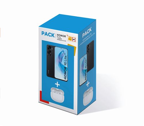 Pack Smartphone Honor 90 Lite 6,74"" 5G Double nano SIM 256 Go Noir Midnight Black + Ecouteurs sans fil Bluetooth Honor Earbuds X3 Lite Blanc État correct - Honor reconditionné disponible sur Fnac
