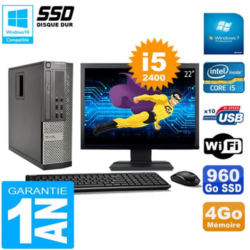 Pc dell 990 sff core i5-2400 ram 4go disque 960go ssd graveur wifi w7 ecran 22' État correct - Dell reconditionné disponible sur Fnac