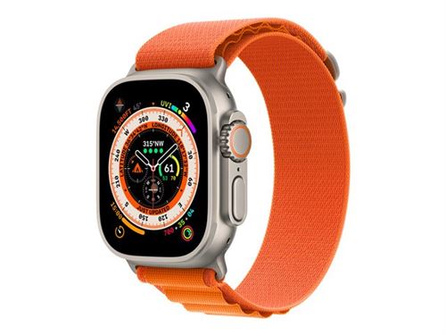 Apple Watch Ultra - 49 mm - titane - montre intelligente avec Boucle Alpine - textile - de couleur orange - taille du bracelet : M - 32 Go - Wi-Fi, LTE, UWB, Bluetooth - 4G - 61.3 g État correct - N/A reconditionné disponible sur Fnac