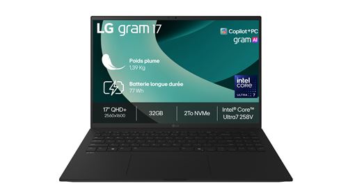 PC portable LG Gram 17 17Z90TL-G.AU8BF 17"" Copilot+PC Intel® Core™ Ultra 7 32 Go RAM 2 To SSD Noir Obsidien État correct - LG reconditionné disponible sur Fnac