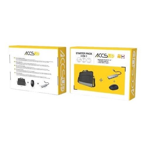 Pack 3 en 1 Accsup Sacoche pour PC 14"" + Souris sans fil  + Hub USB-C 4 en1 Noir et Gris État correct - N/A reconditionné disponible sur Fnac