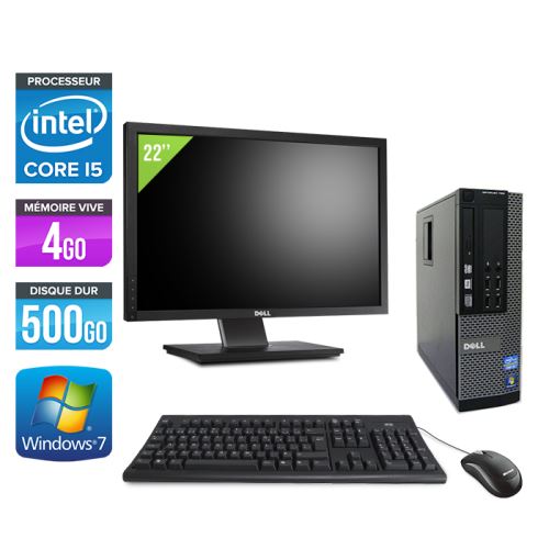 Ordinateur Dell Optiplex 790 SFF + Ecran 22'' - Noir - Intel Core i5-2400 / 3.10 GHz - RAM 4 Go - HDD 500 Go - DVD - Gigabit Ethernet - Windows 7 Professionnel État correct - Dell reconditionné disponible sur Fnac