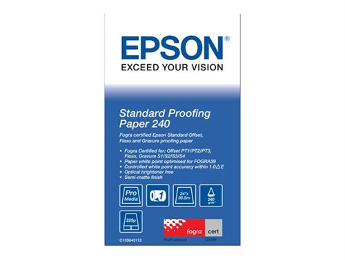 Acheter Epson Proofing Paper Standard - Semi-mat - 9 mils - Rouleau (61 cm x 30,5 m) - 240 g/m² - 1 rouleau(x) papier épreuve - pour SureColor SC-P10000, P20000, P6000, P7000, P7500, P8000, P9000, P9500, T3200, T5200, T7200 État correct - 224,47 € Epson Proofing Paper Standard - Semi-mat - 9 mils - Rouleau (61 cm x 30,5 m) - 240 g/m² - 1 rouleau(x) papier épreuve - pour SureColor SC-P10000, P20000, P6000, P7000, P7500, P8000, P9000, P9500, T3200, T5200, T7200 État correct - Epson reconditionné disponible sur Fnac