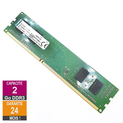Barrette Mémoire 2Go RAM DDR3 Kingston KVR16N11S6/2 DIMM PC3-12800U 1Rx16 État correct - Kingston reconditionné disponible sur Fnac