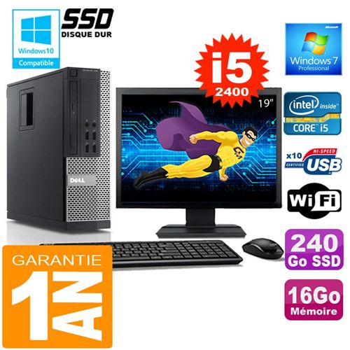 Pc dell 990 sff core i5-2400 ram 16go disque 240 go ssd wifi w7 ecran 19' État correct - Dell reconditionné disponible sur Fnac