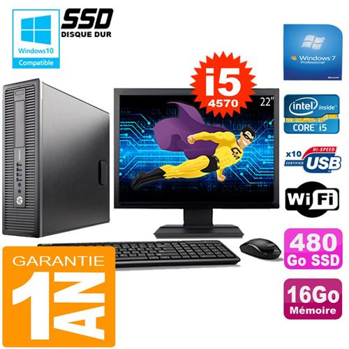 Pc hp elitedesk 800 g1 sff core i5-4570 16go disque 480 go ssd wifi w7 ecran 22' État correct - Hewlett-Packard reconditionné disponible sur Fnac