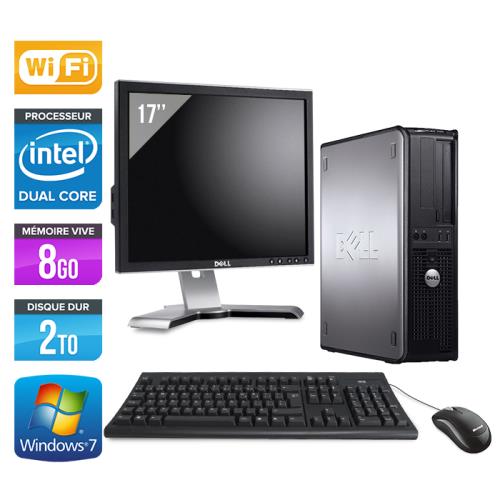 Ordinateur Dell Optiplex 780 Desktop + Ecran 17'' - Gris - Intel Core Duo E5300 / 2.60 GHz - RAM 8 Go - HDD 2 To - DVD - Gigabit Ethernet - Wifi - Windows 7 Professionnel État correct - Dell reconditionné disponible sur Fnac