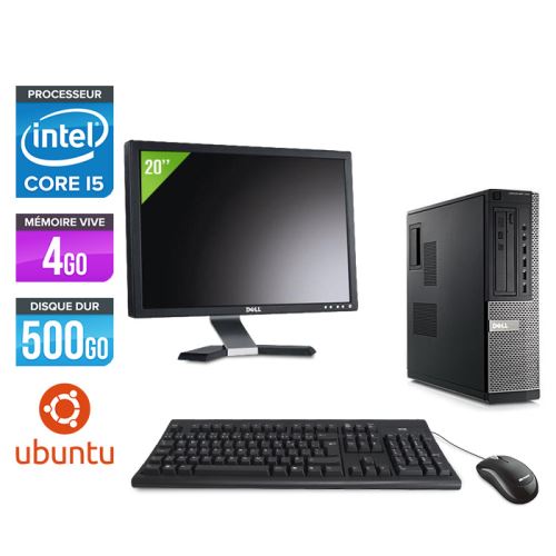 Pc Dell Optiplex 790 Desktop + Ecran 20'' - Noir - Intel Core i5-2400 / 3,10 GHz - RAM 4Go - HDD 500 Go - DVD - Gigabit Ethernet - Ubuntu / Linux État correct - Dell reconditionné disponible sur Fnac