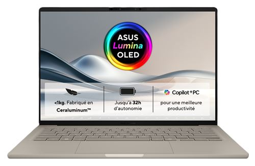 PC portable Asus Zenbook A14 UX3407QA-QD219W 14"" Copilot+PC Snapdragon® X 16 Go RAM 512 Go SSD Beige État correct - Asus reconditionné disponible sur Fnac