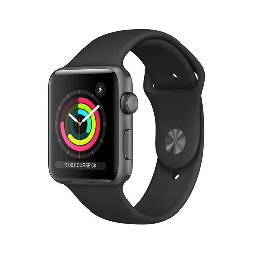 Apple Watch Series 3 42 mm Boîtier en Aluminium Gris sidéral avec Bracelet Sport Noir État correct - Apple reconditionné disponible sur Fnac