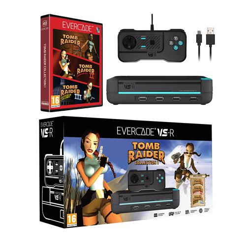 Pack Console rétrogaming Just For Games pour Evercade VS-R Gris et noir + 3 jeux Tomb Raider Collection 1 État correct - Just For Games reconditionné disponible sur Fnac