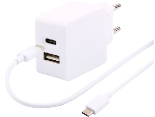 Chargeur secteur Temium Double USB avec Câble USB Type C 2.4 A Blanc État correct - Temium reconditionné disponible sur Fnac