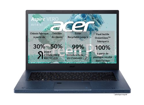 PC Portable Acer Aspire Vero AV14-51-57NC 14"" Intel Evo Core i5 16 Go RAM 512 Go SSD Bleu État correct - Acer reconditionné disponible sur Fnac