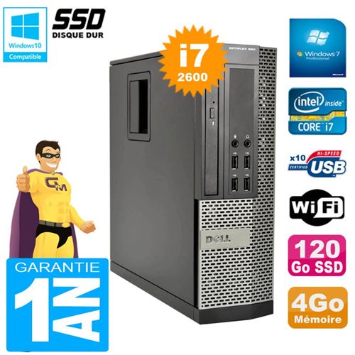 Pc dell 990 sff core i7-2600 ram 4go disque 120go ssd graveur dvd wifi w7 État correct - Dell reconditionné disponible sur Fnac