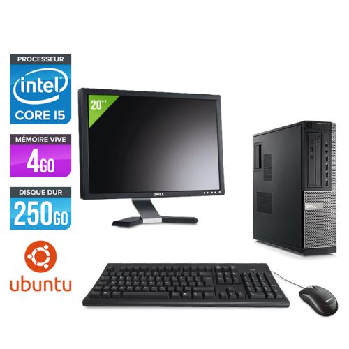 Pc Dell Optiplex 790 Desktop + Ecran 20'' - Noir - Intel Core i5-2400 / 3,10 GHz - RAM 4Go - HDD 250 Go - DVD - Gigabit Ethernet - Ubuntu / Linux État correct - Dell reconditionné disponible sur Fnac