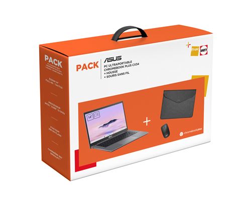 Pack Fnac Chromebook Asus CX3402CVA-MW1245 14"" Ecran tactile Intel® Core™ 3 8 Go RAM 256 Go eMMC Gris + Housse + Souris sans fil État correct - Asus reconditionné disponible sur Fnac