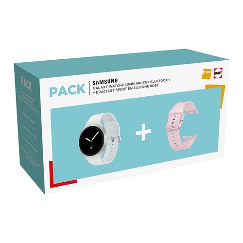 Pack Montre connectée Samsung Galaxy Watch 8 40 mm Bluetooth Argent + Bracelet sport en silicone Rose État correct - Samsung reconditionné disponible sur Fnac