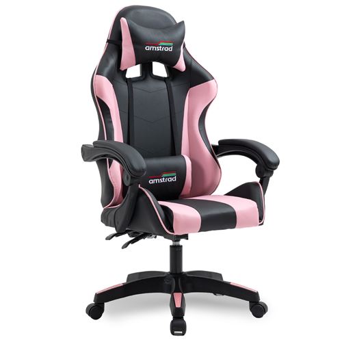 Amstrad AMS-800-PINK Fauteuil / Chaise de bureau Gamer coloris noir & rose - coussin lombaire & appuie tête État correct - N/A reconditionné disponible sur Fnac