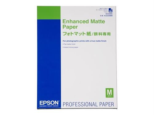 Acheter Epson Enhanced Matte - Mat - 260 micromètres - A2 (420 x 594 mm) - 192 g/m² - 50 feuille(s) papier - pour SureColor P5000, SC-P7500, P900, P9500, T2100, T3100, T3400, T3405, T5100, T5400, T5405 État correct - 111,82 € Epson Enhanced Matte - Mat - 260 micromètres - A2 (420 x 594 mm) - 192 g/m² - 50 feuille(s) papier - pour SureColor P5000, SC-P7500, P900, P9500, T2100, T3100, T3400, T3405, T5100, T5400, T5405 État correct - Epson reconditionné disponible sur Fnac