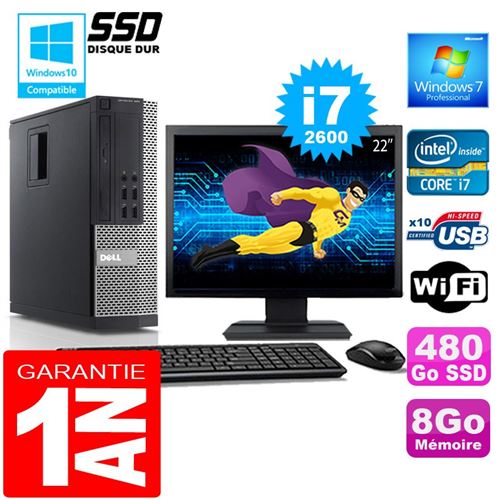 Pc dell 990 sff core i7-2600 ram 8go disque 480 go ssd wifi w7 ecran 22' État correct - Dell reconditionné disponible sur Fnac