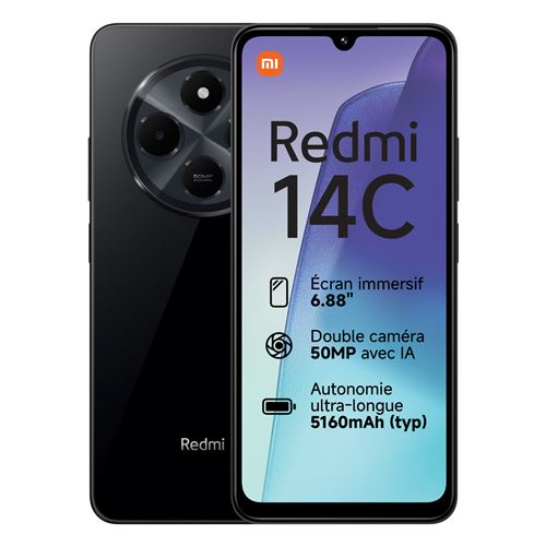Smartphone Xiaomi Redmi 14C 6,88"" Double SIM 256 Go Noir État correct - Xiaomi reconditionné disponible sur Fnac