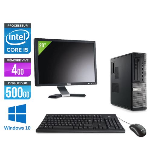 Pc Dell Optiplex 790 Desktop + Ecran 20'' - Noir - Intel Core i5-2400 / 3,10 GHz - RAM 4 Go - HDD 500 Go - DVD - Gigabit Ethernet - Windows 10 Professionnel État correct - Dell reconditionné disponible sur Fnac