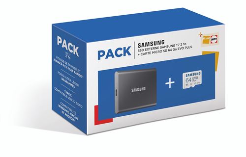Acheter Pack SSD Externe Samsung T7 2 To Gris + Carte microSD Evo Plus 64 Go État correct - 224,99 € Pack SSD Externe Samsung T7 2 To Gris + Carte microSD Evo Plus 64 Go État correct - Samsung reconditionné disponible sur Fnac