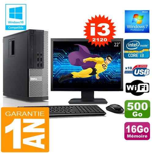 Pc dell 990 sff core i3-2120 ram 16go disque 500 go wifi w7 ecran 22' État correct - Dell reconditionné disponible sur Fnac