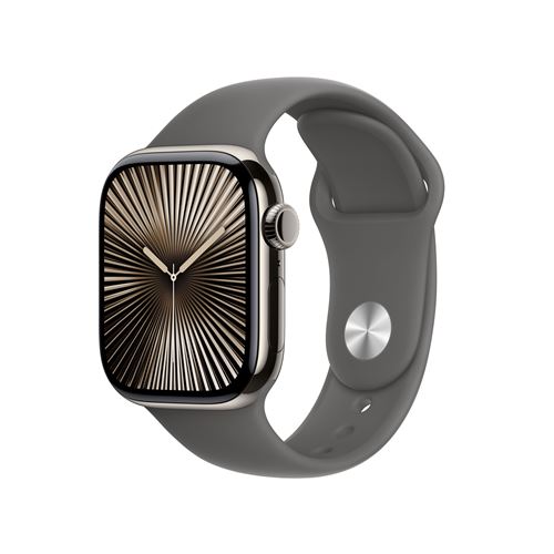 Apple Watch Series 10 GPS + Cellular 42mm Boîtier en Titane Naturel avec Bracelet Sport Gris Minéral S/M État correct - Apple reconditionné disponible sur Fnac