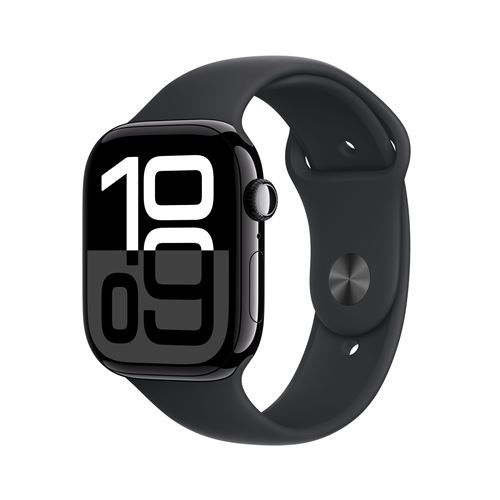 Apple Watch Series 10 GPS + Cellular 46mm Boîtier en Aluminium Noir de Jais avec Bracelet Sport Noir S/M État correct - Apple reconditionné disponible sur Fnac