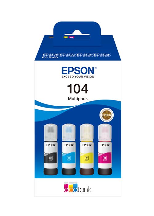 Pack de Cartouche d'encre Epson Ecotank 104 4 couleurs État correct - Epson reconditionné disponible sur Fnac