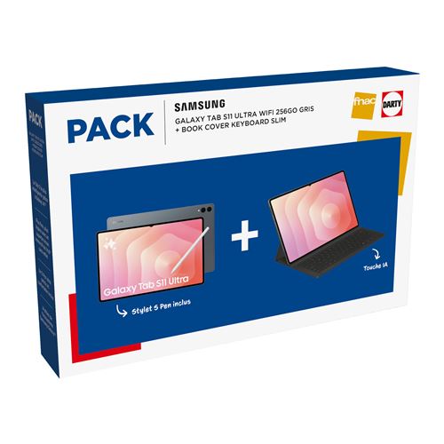 Pack Tablette tactile Samsung Galaxy Tab S11 Ultra 14,6"" Wifi 256 Go Gris + Book Cover KeyBoard + Slim S Pen État correct - Samsung reconditionné disponible sur Fnac