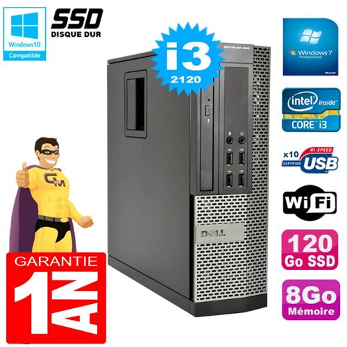 Pc dell 990 sff core i3-2120 ram 8go disque 120go ssd graveur wifi w7 État correct - Dell reconditionné disponible sur Fnac
