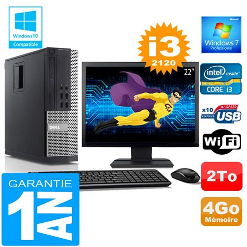 Pc dell 990 sff core i3-2120 ram 4go disque 2 to wifi w7 ecran 22' État correct - Dell reconditionné disponible sur Fnac