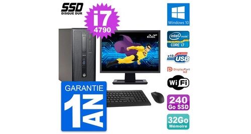 Pc tour hp elitedesk 800 g1 ecran 22"" i7-4790 ram 32go ssd 240go windows 10 wifi État correct - N/A reconditionné disponible sur Fnac