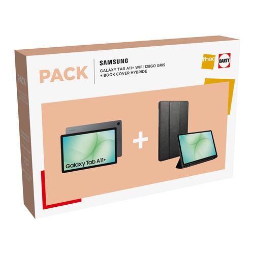 Pack Tablette tactile Samsung Galaxy Tab A11+ 11"" 128 Go Gris + Book Cover Hybride État correct - Samsung reconditionné disponible sur Fnac