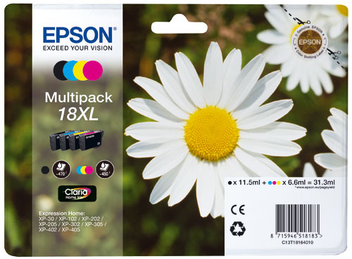Pack de Cartouche d'encre Epson Pâquerette 18 XL Noir, Cyan, Magenta et Jaune État correct - Epson reconditionné disponible sur Fnac