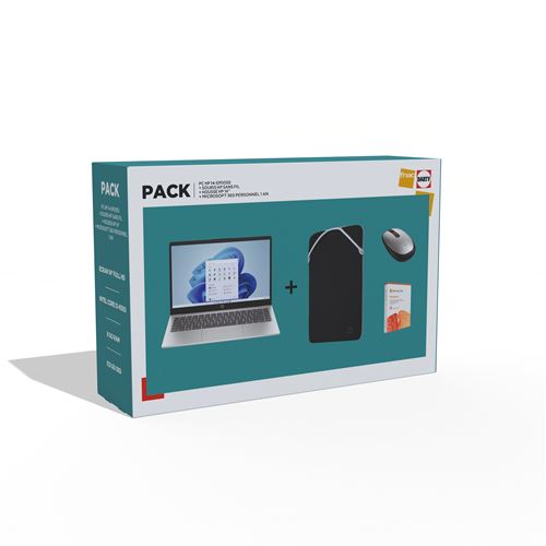 Pack PC portable HP 14-EP0055 14"" Full HD Intel® Core™ i3 8 Go RAM 512 Go SSD Argent naturel + Souris HP sans fil + Housse HP 14"" + Microsoft 365 personnel 1 an État correct - Hewlett-Packard reconditionné disponible sur Fnac