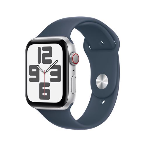 Apple Watch SE GPS + Cellular Boîtier en Aluminium Argent de 44 mm avec Bracelet Sport Bleu Orage M/L version 2023 État correct - Apple reconditionné disponible sur Fnac