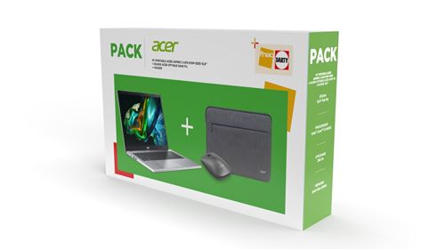 Pack PC Portable Acer Aspire 3 15 A315-510P 15.6"" Intel Core i3 8 Go RAM 256 Go SSD Gris + Housse pour ordinateur portable 15.6'' + Souris sans fil État correct - Acer reconditionné disponible sur Fnac