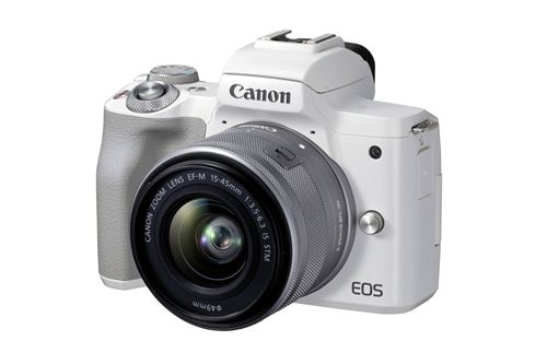 Appareil photo Hybride Canon EOS M50 Mark II Blanc + EF-M 15-45mm f/3,5-6,3 IS STM Silver État correct - Canon reconditionné disponible sur Fnac