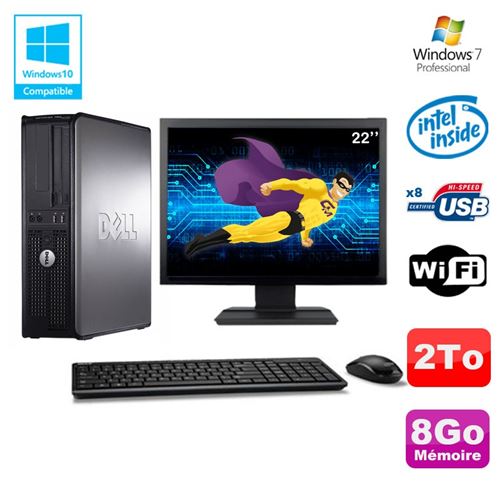 Pc dell optiplex 780 dt intel e7500 2.93ghz 8go 2000go wifi win 7 ecran 22'  - Dell reconditionné disponible sur Fnac