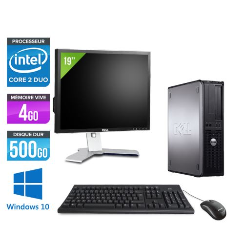 Ordinateur Dell Optiplex 780 Desktop + Ecran 19'' - Gris - Intel Core 2 Duo E7500 / 2.93 GHz - RAM 4 Go - HDD 500 Go - DVD - Gigabit Ethernet - Windows 10 Professionnel État correct - Dell reconditionné disponible sur Fnac